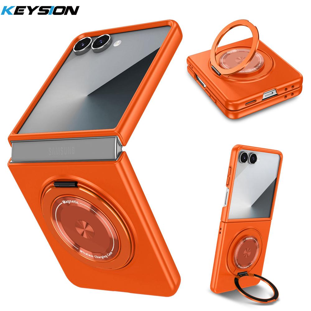 KEYSION 360° Roterende Magnetisk Ringstativ Telefondeksel for MagSafe for Samsung Galaxy Z Flip 7 5G Trådløs Lading Hardt Bakdeksel