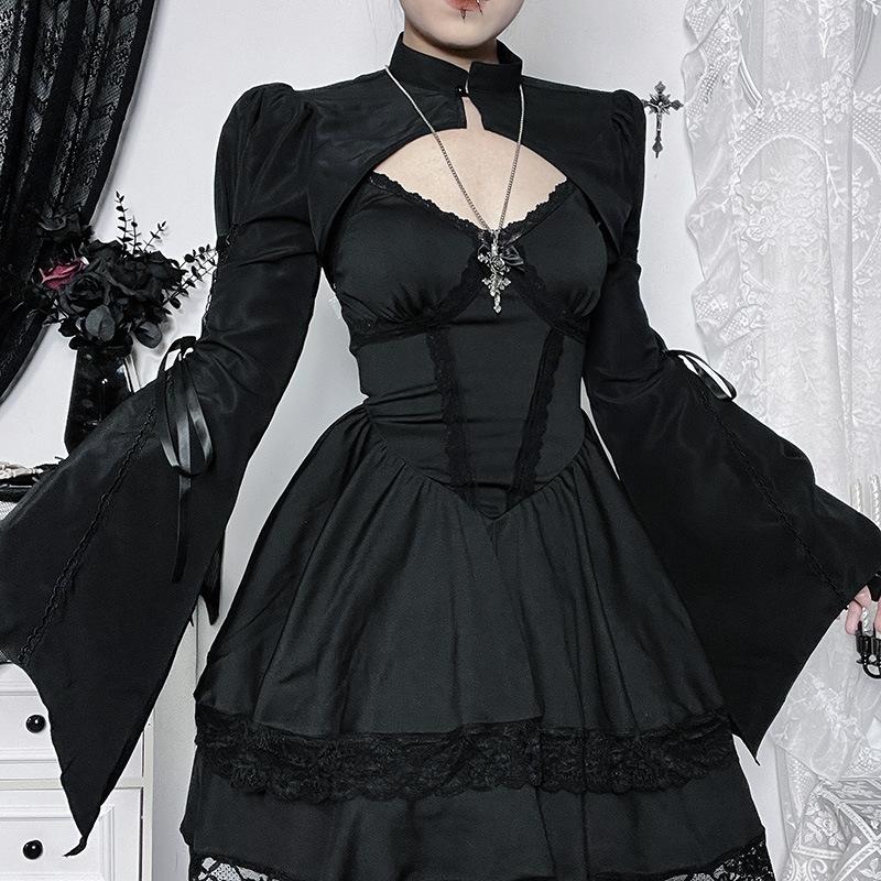 Top Estivo da Donna a Maniche Lunghe Corto Elegante con Maniche a Campana Vestibilità Aderente Camicetta con Laccetti sul Davanti