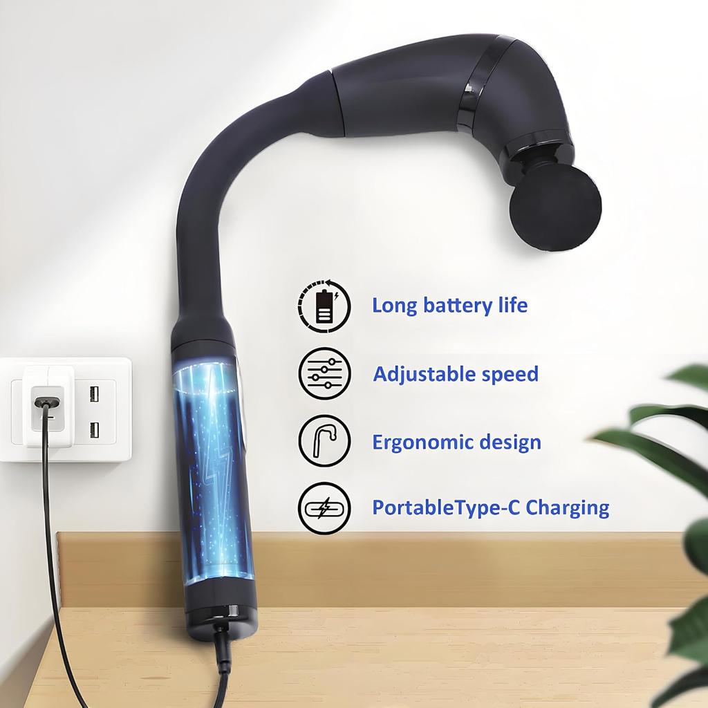 RM60 Massage Gun with Extension Handle Percussion, Percussion Massage Gun for Pain Relief, Deep Tissue Handheld Muscle Massager for Back,Relax