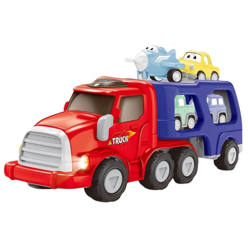

Playful Carrying Truck with 4 Miniature Car Adorable Animal Carrying Truck Interactive Play time Toy with Sound/Light