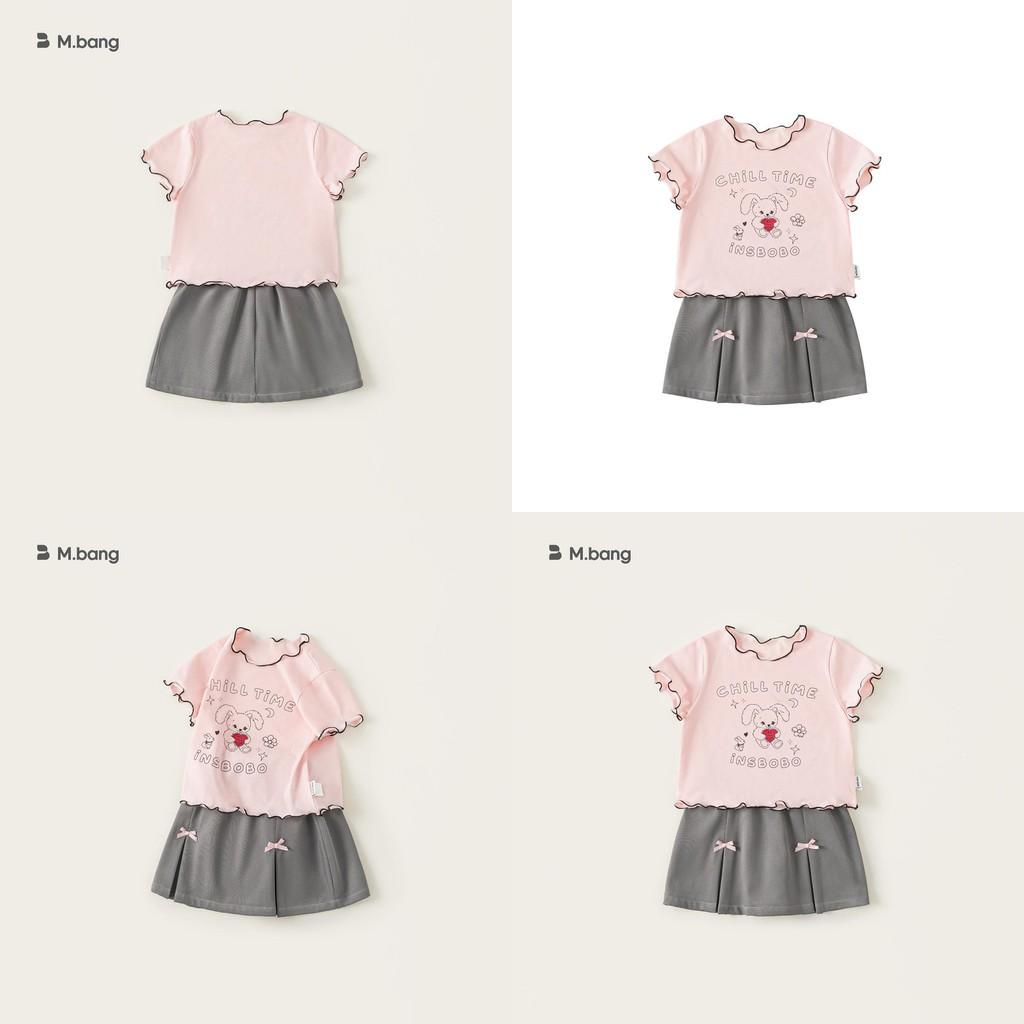 Girl Summer Cartoon Rabbit Print Short Sleeve Dress Set With Bow For Toddler Girls