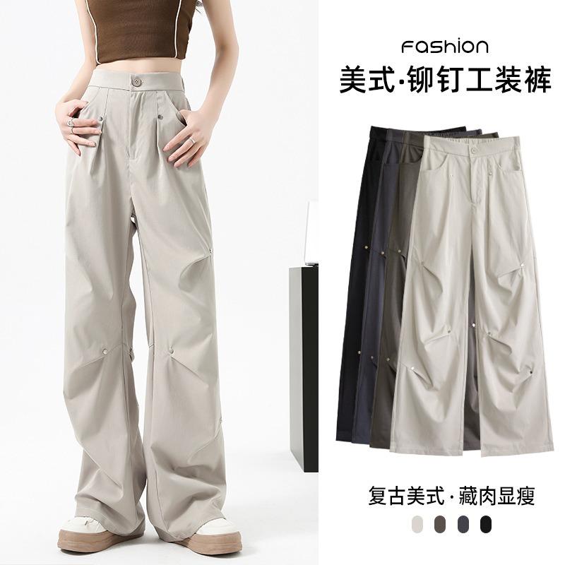 Black Overalls Women's Autumn and Winter New Thin Straight High Street Loose Paratrooper Wide-leg Sweatpants