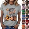 Women's Casual Short Sleeve Neck T-Shirt with Music Print for Everyday Wear