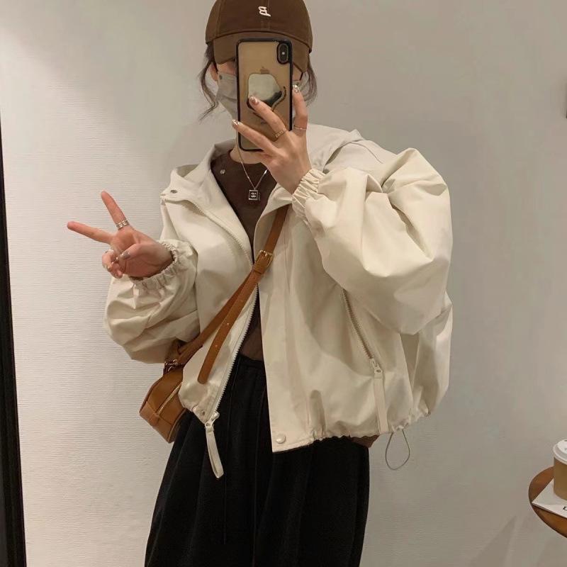 Trendy Mint 2025 Women's Hooded Jacket: Casual Spring/Autumn Windbreaker, Loose Fit, Short Length