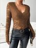 Cross-Border Women's European/American Lace Top - Sexy, Solid Color, See-Through Mesh, Long-Sleeved for Hot Girls.