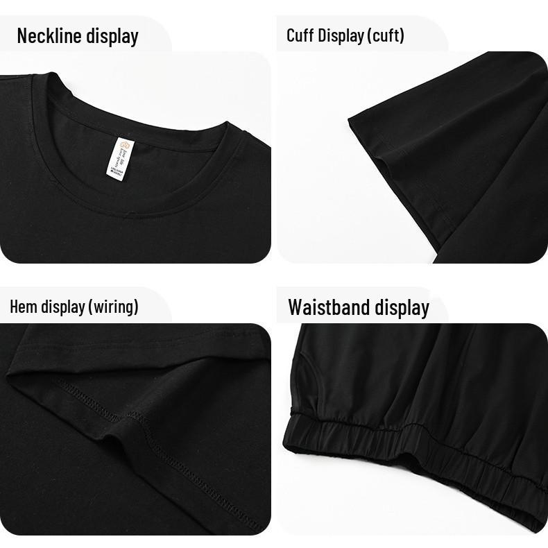 Men's Plus Size Cotton Summer Pajama Set - Thin Short-Sleeved Top & Shorts, Round Neck, Casual & Comfortable for Indoor/Outdoor Wear