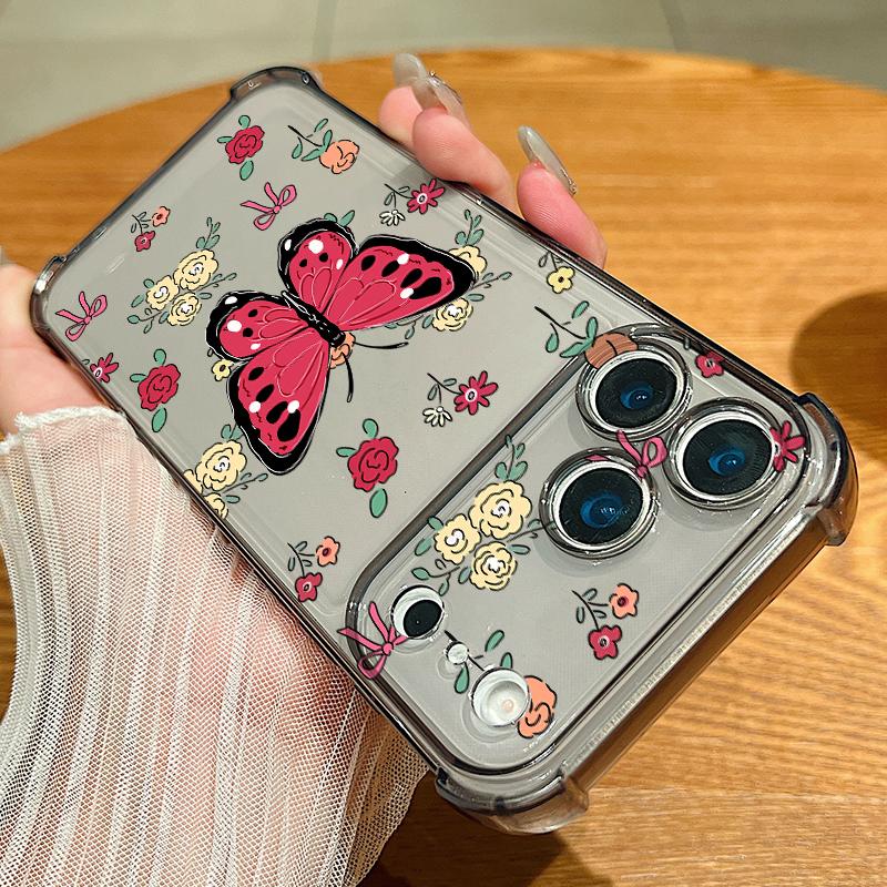 Card Slot Pocket Phone Case For iPhone Air 17 16 15 Pro Max 14 13 17 Pro 12 11 16e Shockproof Colorful Butterfly Clear TPU Cover