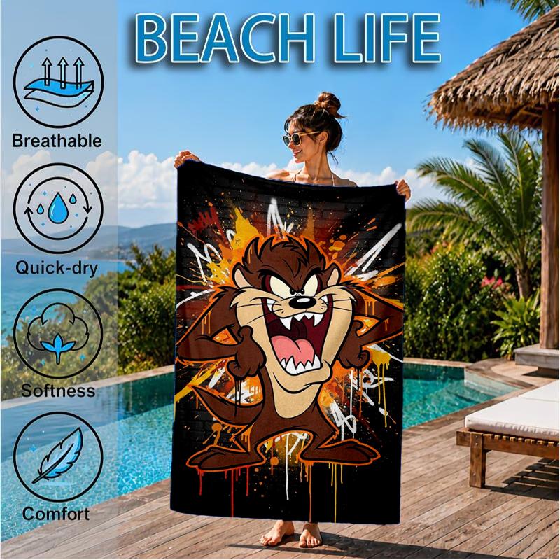 Tazma-nian Devil Spray Art Beach Towel, Super Soft Microfiber, Perfect Gift for Her/Him, Birthday, for Pool, Beach, Travel, Decor Beach Party