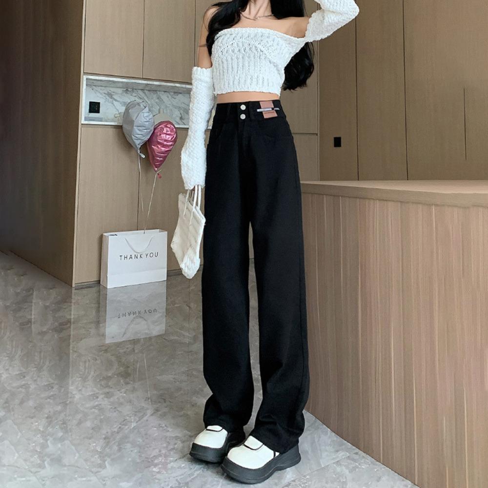 High waist wide legs straight jeans women's spring and autumn models new Korean version small loose and thin trousers ins tide