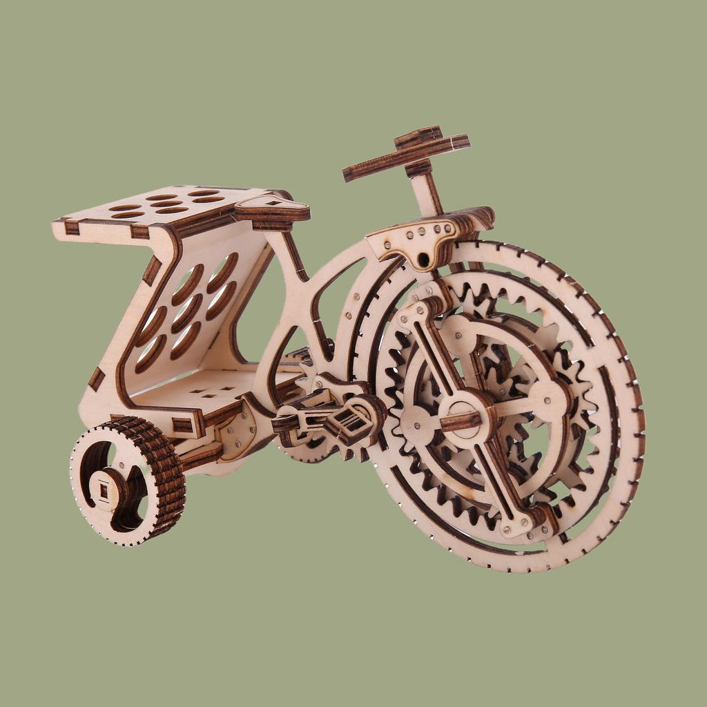 3D Puzzle Diy Wooden Toys Small Three-wheel Assembly Model Adult Birthday Halloween Christmas Gift