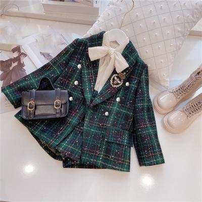 Mädchen Casual Anzug Set Frühling College Stil Baby Mädchen Kleinkind Zwei Stück Sets Herbst Kinder Mode Revers Party Kleidung