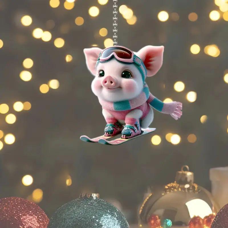 Flat Acrylic Whimsical Pig Car Decoration For Cheerful Auto Interior Style