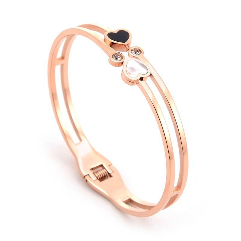 Women's Heart Design Bracelet, 18K Gold Electroplated Titanium Stainless Steel