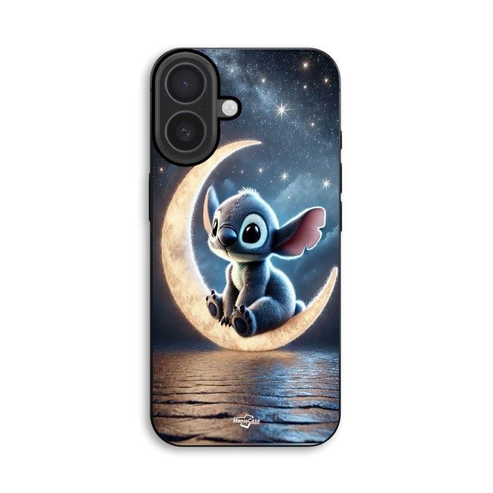 Phone Case - MANIACASE - iPhone 16 Plus - TPU Silicone - Black - Stitch Moon Starry Night