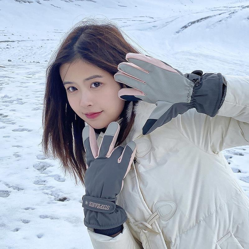 

Ski Gloves for Women, Winter Cycling, Velvet, Thickening, Warm, Cute, Driving, Non-slip, Mountaineering, Waterproof, Cold-proof, Touch Screen One Size