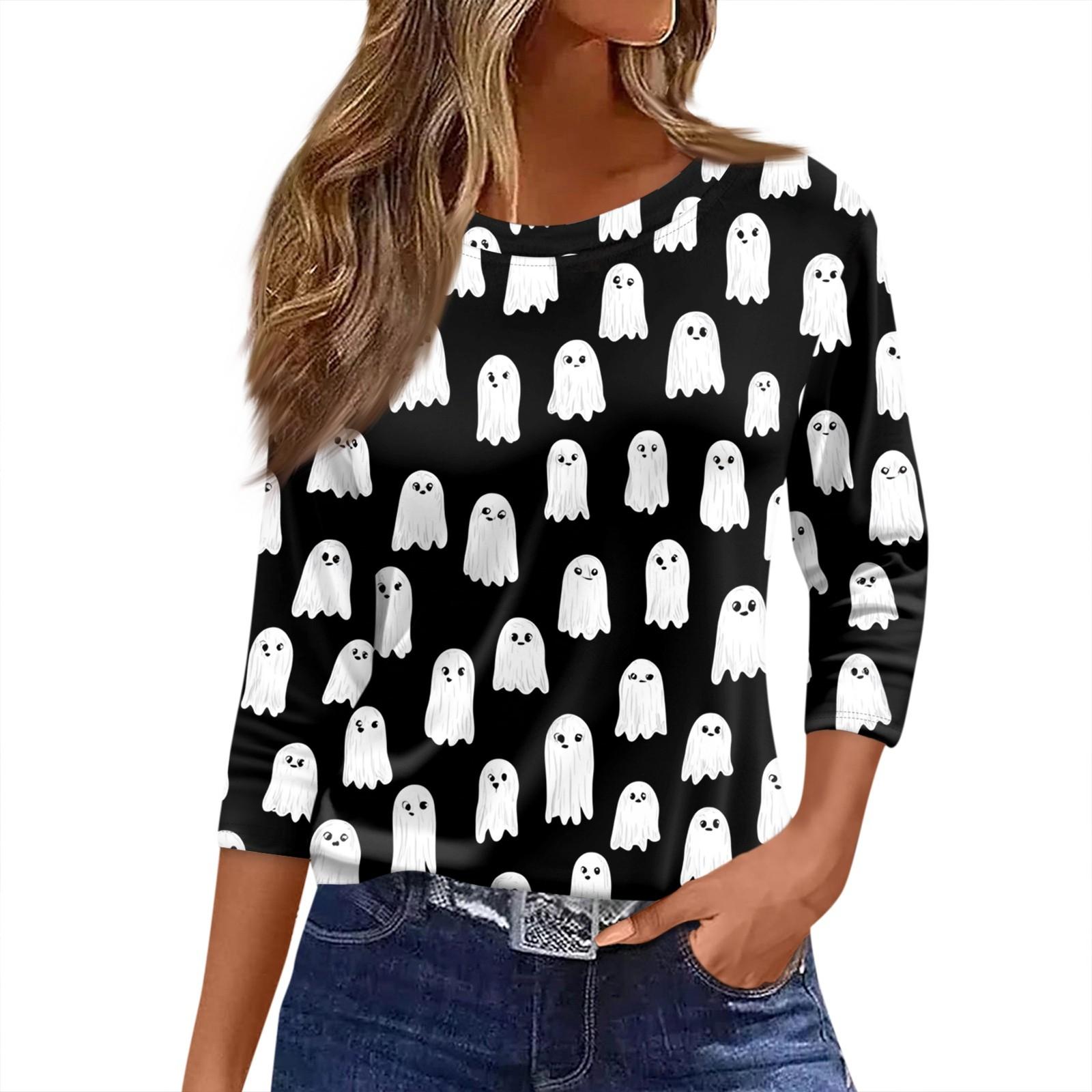 

Женский топ с круглым вырезом, рукавом 3/4 и принтом M