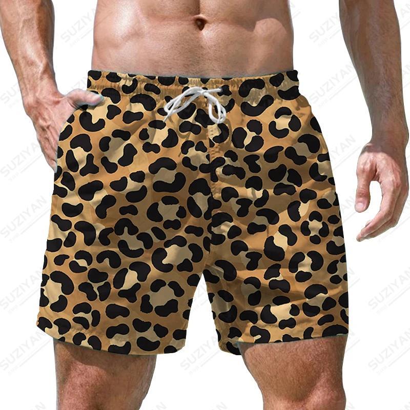 Herren Leopardenmuster Strandshorts 3D-Druck Lässige Partykleidung Badeshorts Harajuku Atmungsaktiver Badeanzug Homme Übergroße Kleidung