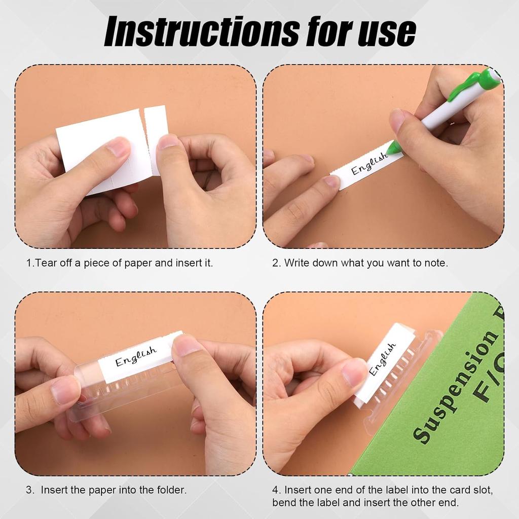 50 Set Hanging File Folder Tabs, Clear Plastic Hanging File Folder Labels Tabs with Paper erts Transparent Labels for Quick Identification