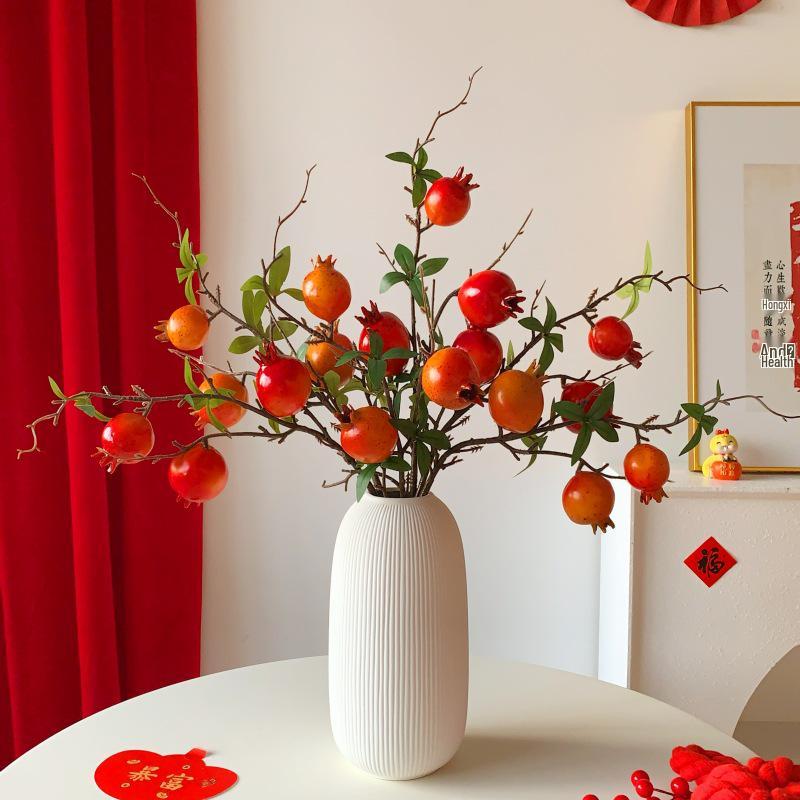 Pomegranate & Persimmon Fruit Tree Branch Bouquet: Artificial Floral Decoration for Living and Dining Rooms