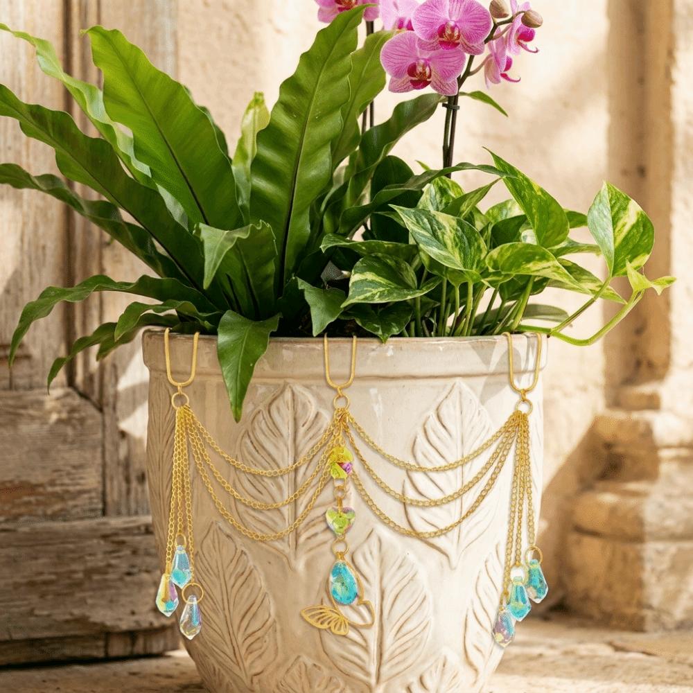Reflective Flower Pot Crystal Sun Catcher Butterfly Design Hanging Pot Crystal  Bonsai