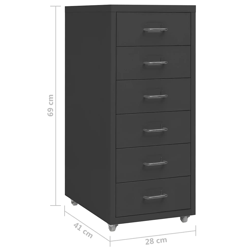 Aktenschrank mit Rollen Anthrazit 28 x 41 x 69 cm Metall
