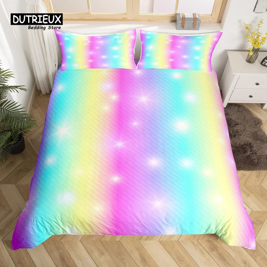 Rainbow Conch Duvet Cover Set Colorful Rainbow Bedding Set For Kids Girls Microfiber Multicolor Comforter Cover Twin King Size