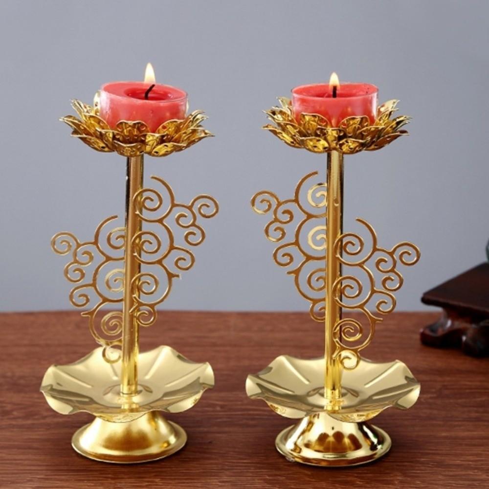 Retro Gold Candle Holder Metal Lotus Lamp Candlestick Flower Stand Tealight Home Ornaments