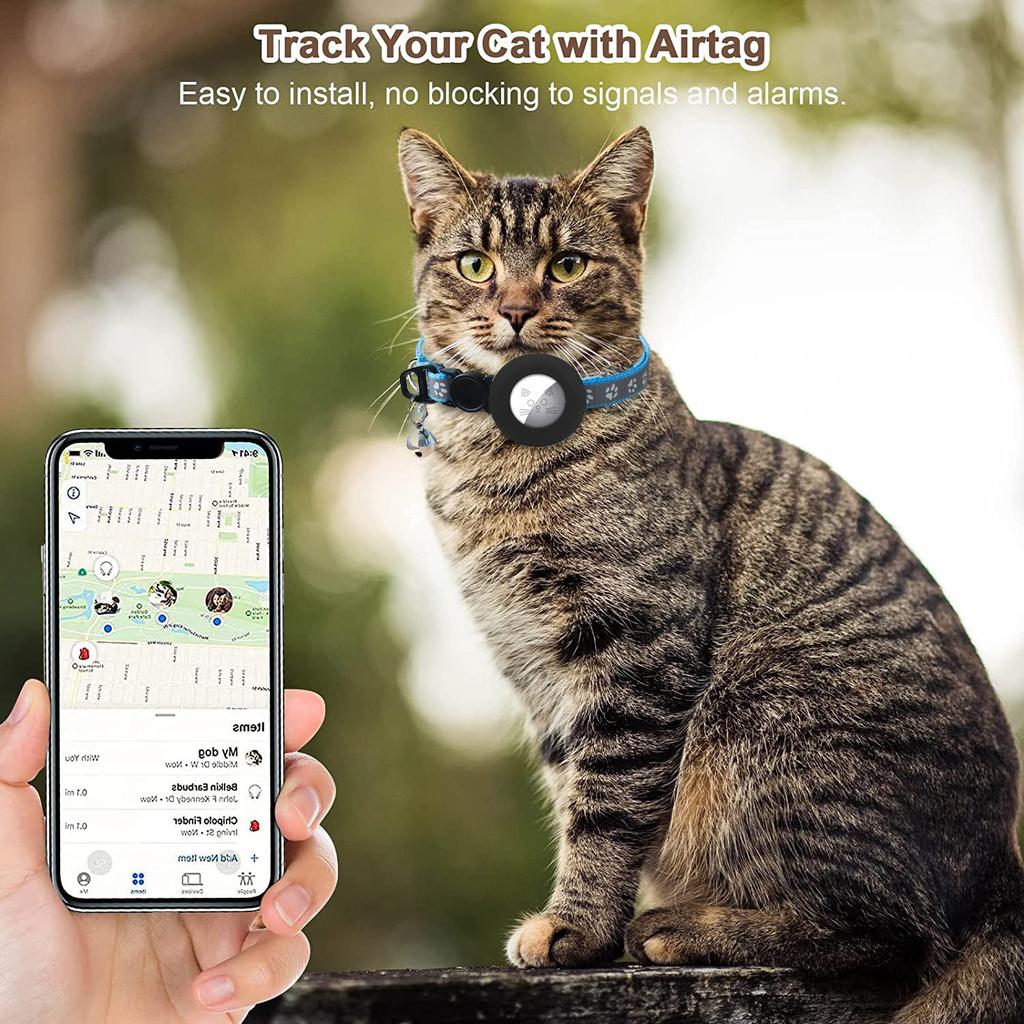 For Airtag Protective Case Cat Collar with Adjustable Night Reflection Kitten Collar with Bell for Cats Dog Puppy Without Airtag