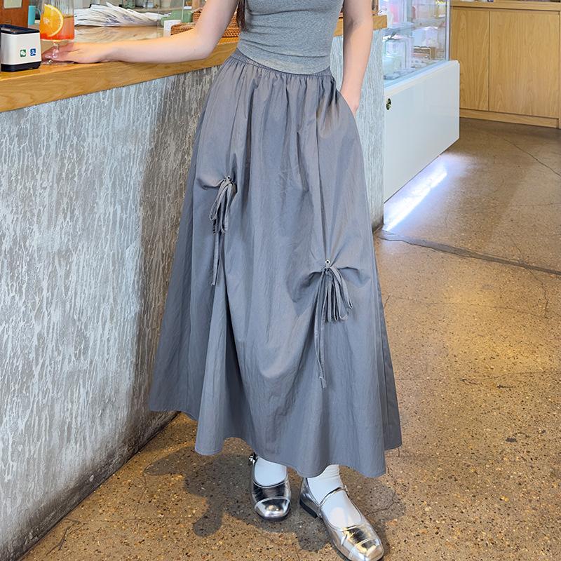 

Юбка-полусолнце с французским бантом, женственный темперамент, милая высокая талия, летняя, стройнящая, свисающая, большая юбка средней длины L серый