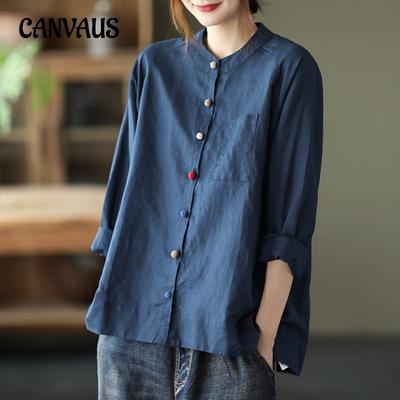 Women's Spring Vintage Cotton Linen Shirt Literary Loose Lapel Long-sleeved Shirt Everything Top