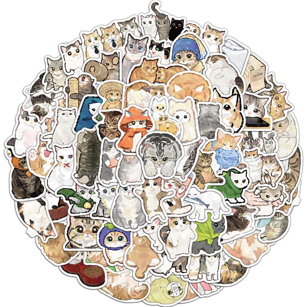 77Pcs Cartoon Cat Stickers Animal Phone Cases Laptop Suitcases Water Cups Waterproof Decals