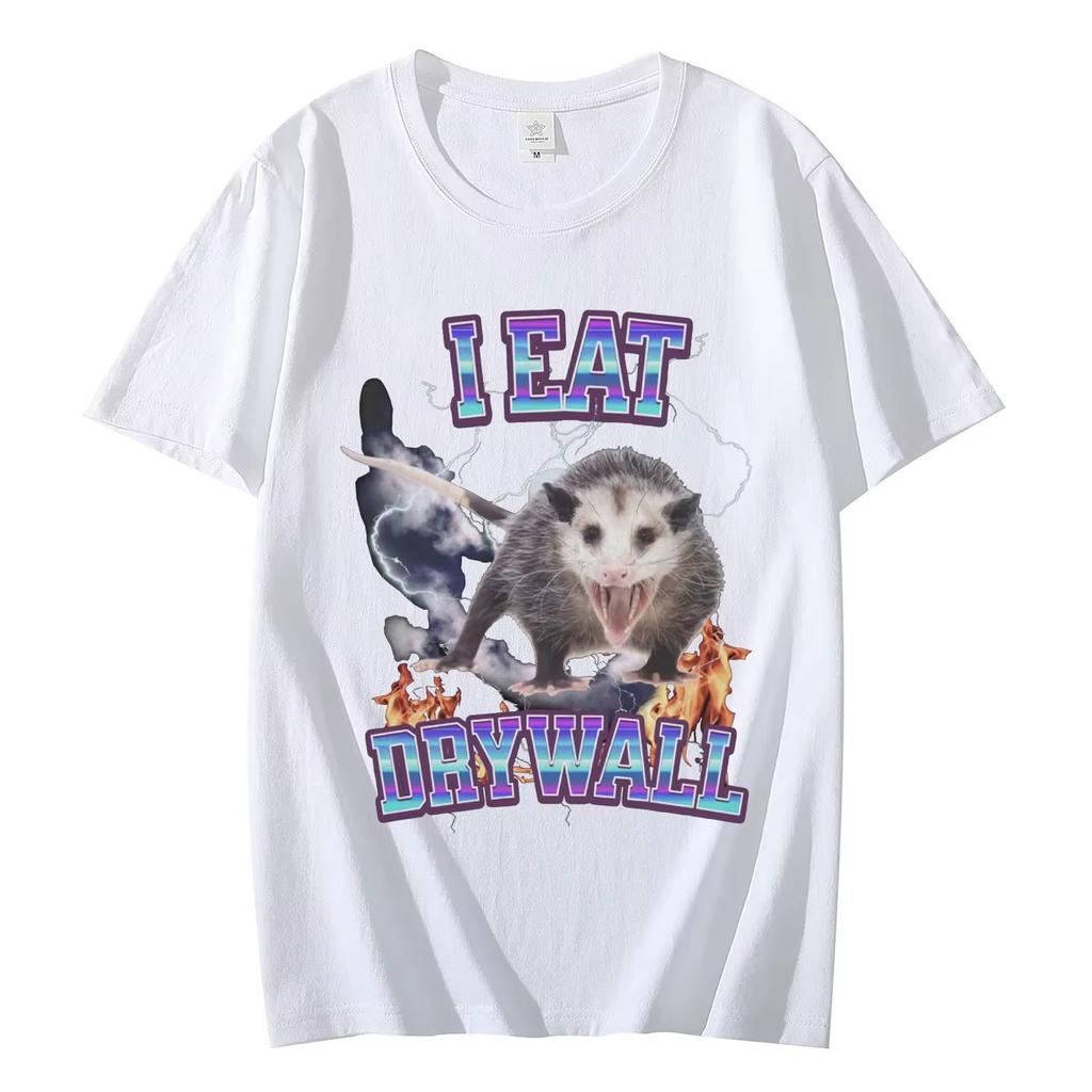 I Eat Dry Wall Opossum Graphic T Shirts Fashion Funny Meme Short Sleeve Tshirt Unisex Casual Vintage Tshirts Y2k Streetwear