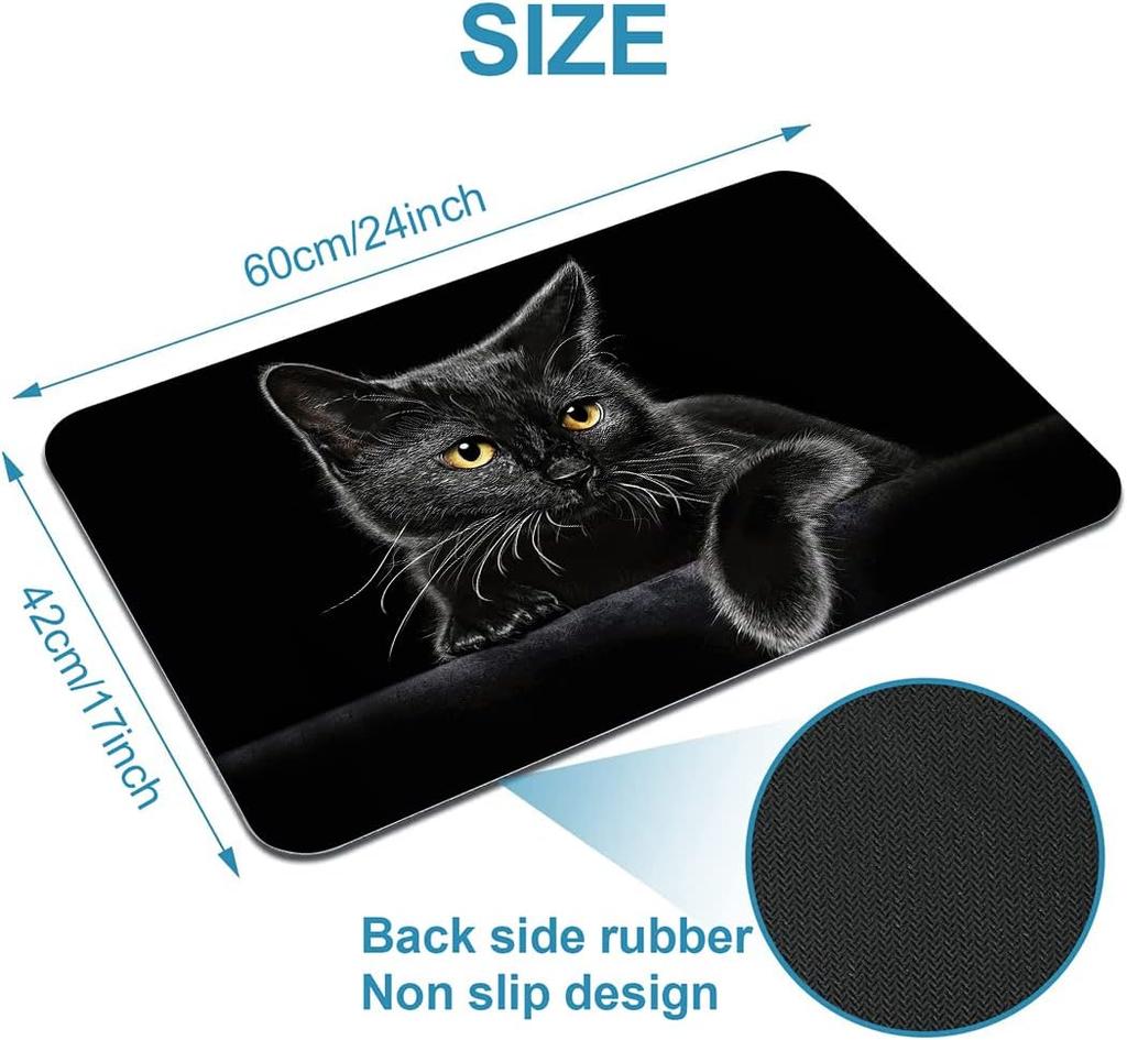 Cute Black Cat Bathroom Mat Non-Slip Super Carpet with Rubber Backing Fit Under Bathroom Doormat Floor Rugs Small Size Foot Pads