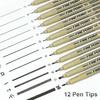 12 Nibs Pigment Liner Micron Ink Marker Pen for Manga Draw Sketching Needle Pen Hook Line Pen Sketch Stationery Set Art Supplies