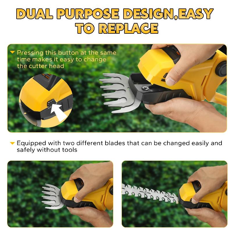 Cordless Hedge Trimmer 2-in-1 Grass Shears Handheld Electric Shrub Trimmer Kit Garden Tool for Dewalt 20V Battery (No Battery)