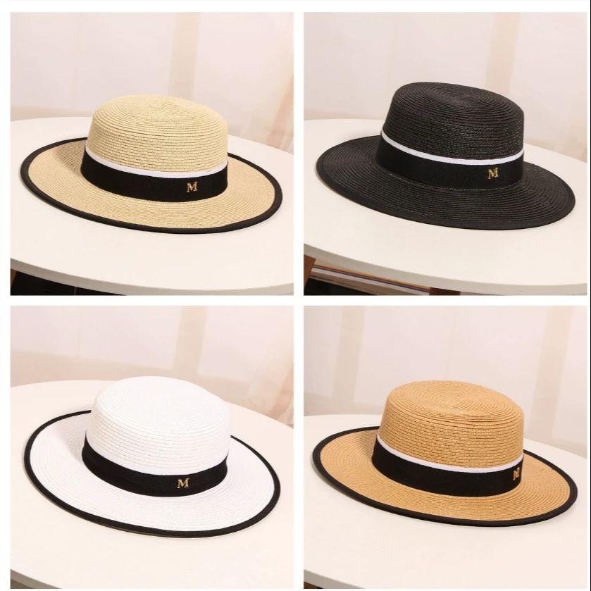 Women's Summer Travel Beach Jazz Hat Seaside Sunshade Sun Protection Straw Hat Flat Top British Hat Straw Woven