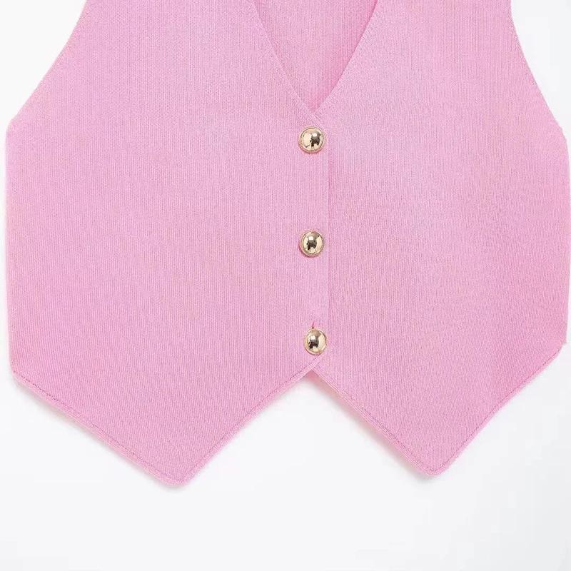 Повседневный трикотажный однобортный жилет женский однотонный V-образный вырез — фото 10