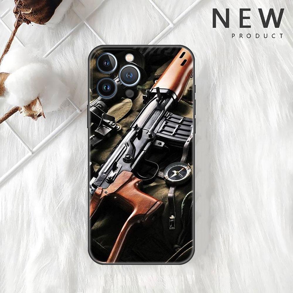 AK47 Handgun Gun Bullets Funda Case para Apple iPhone 14 11 13 12 Pro 7 XR X XS Max 8 Plus 6 6S 14Pro Preto Soft Phone Shell