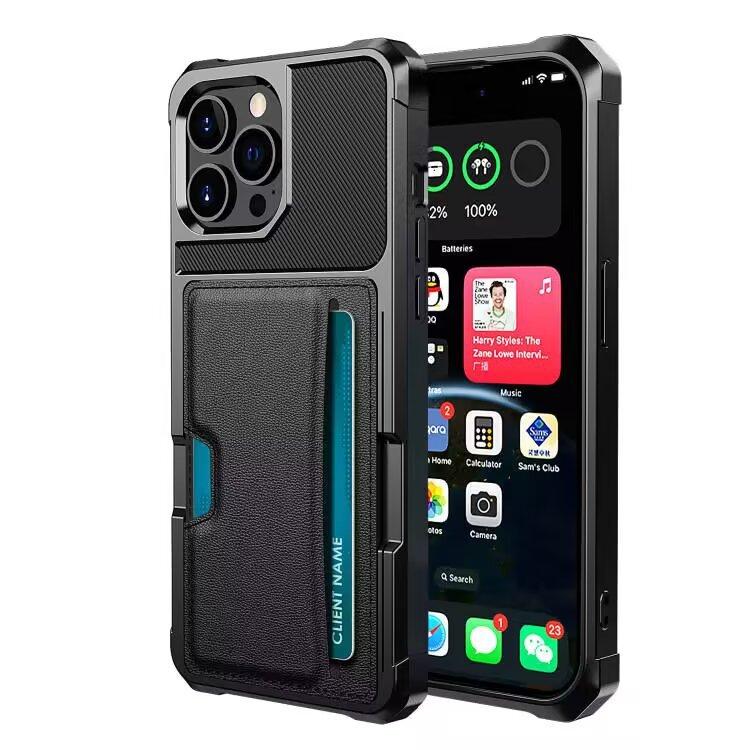 Suitable for iPhone15 mobile phone case Samsung S24 car magnetic suction bracket insert card anti-drop case A15 solid color leather case