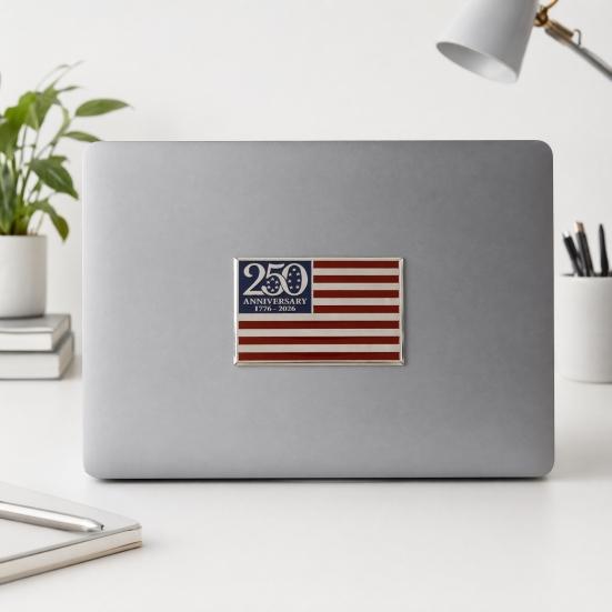 250th Anniversary Flag Metal Emblem Patriotic Red Blue White Auto Badge 1776-2026 America