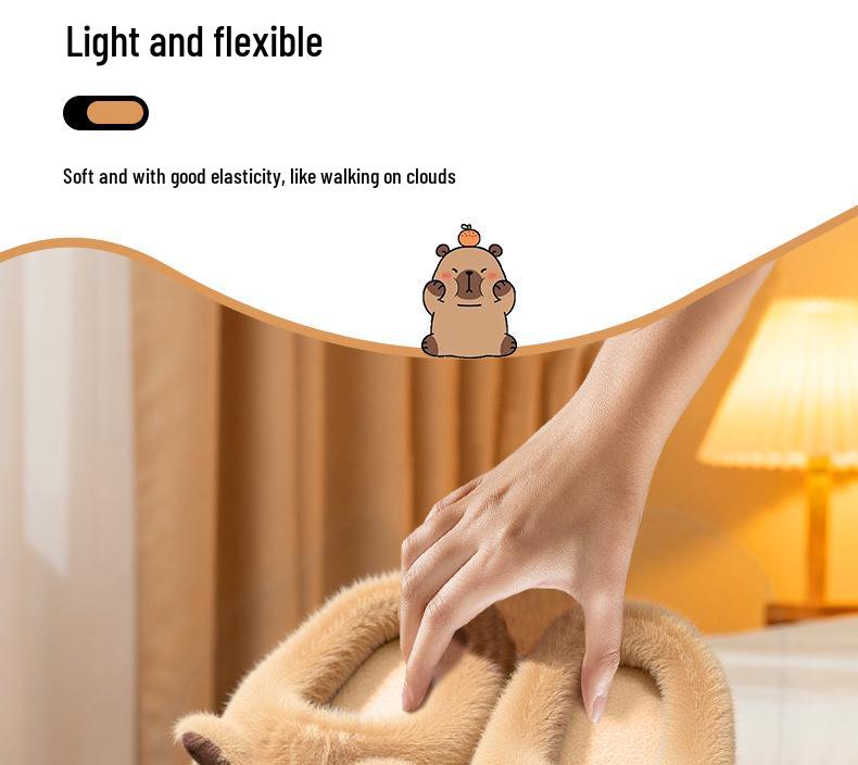 Damskie Kapibara Pluszowe Bawełniane Kapcie na Grubej Podeszwie - Antypoślizgowe, Ciepłe, z Zakrytymi Palcami Obuwie Zimowe do Wewnątrz/Na Zewnątrz