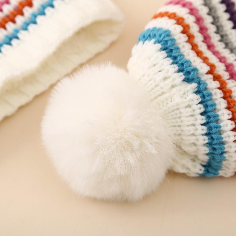 Winter Children's Plush Thick Colored Striped Woolen Hat, Scarf Gloves, Three Piece Set, Outdoor Cold Proof and Warm Hat