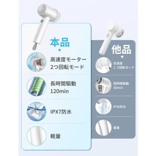 [.co.jp Exclusive] IYGLKD Cordless Bath Polisher with 2000mAh High-Capacity Battery, 6 Replacement Brushes, 2 Rotation Modes, 120 Minutes of Continuou