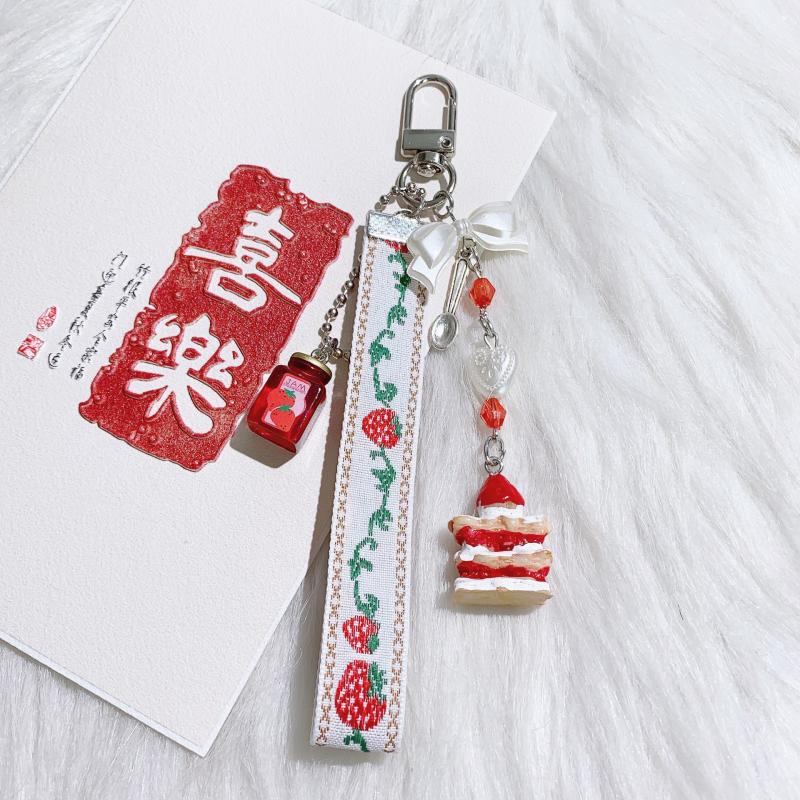 Cute Strawberry Cake Short Mobile Phone Lanyard Bag Pendant For Women  Versatile Keychain Backpack Decoration Gifts