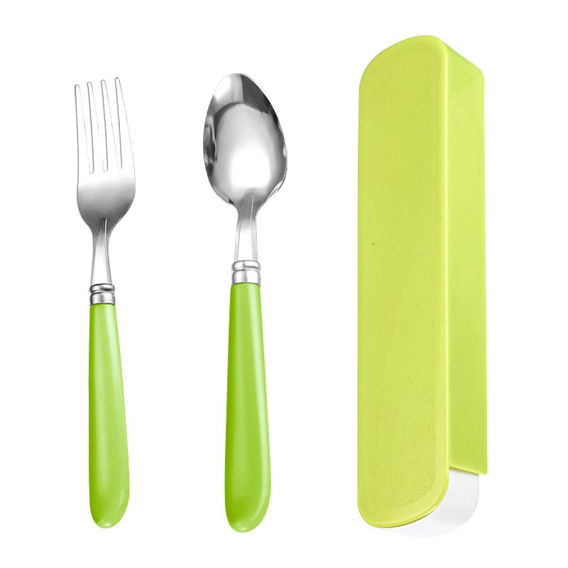 2Pcs/Set Portable Spoon Fork Combination Travel Tableware Set Stainless Steel Dinnerware With Box For Kid School Cutlery