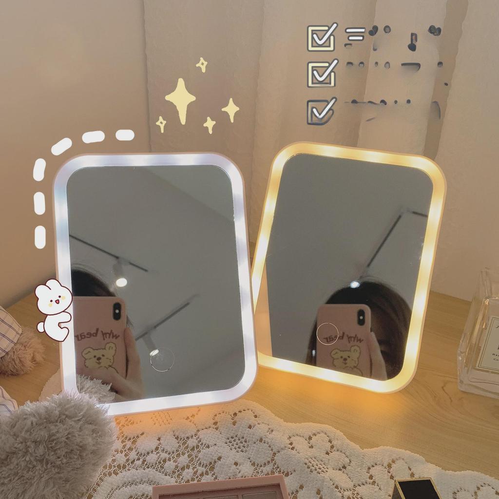 LED Portable Folding Makeup Mirror with Lights - Cute Japanese Style