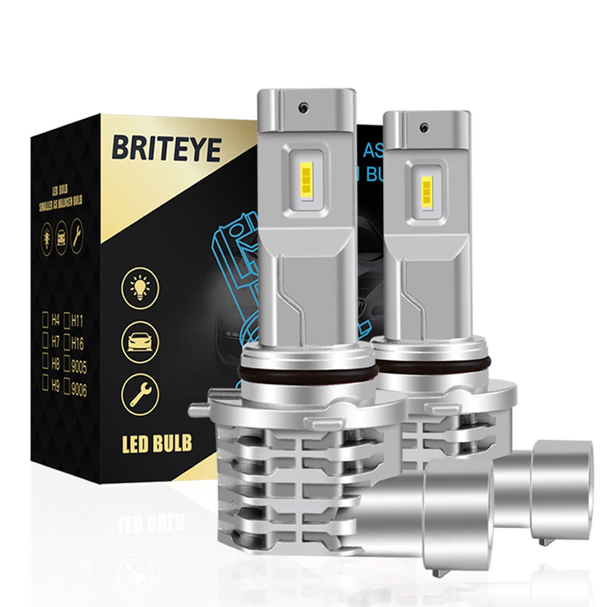 

Briteye HB4 LED Headlights, Vehicle Inspection Compliant, 6500K 9006 LED Bulbs for Cars, Integrated 6500K White, CREE Chip, Fanless (Pack of 2)