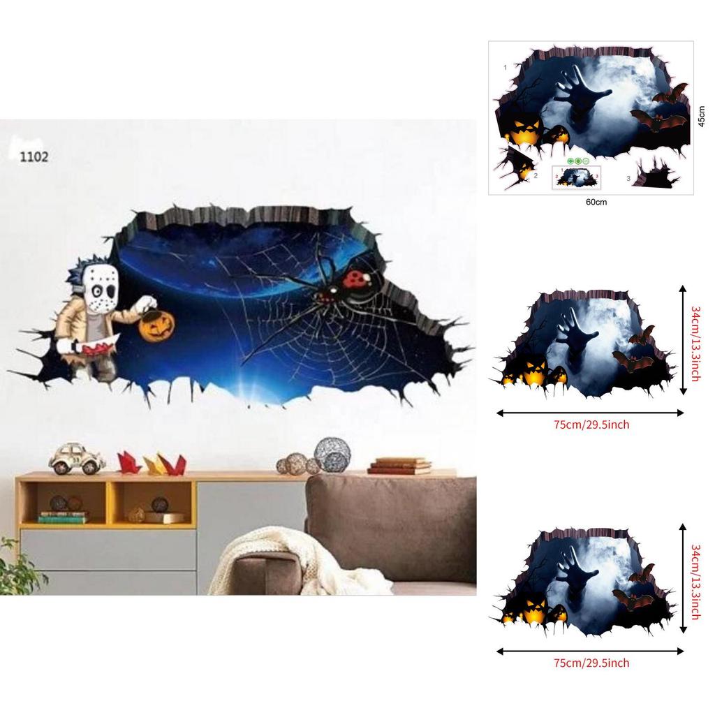 Horror 3d Wall Sticker For Halloween Haunted House Decor Waterproof Pvc For Living Room