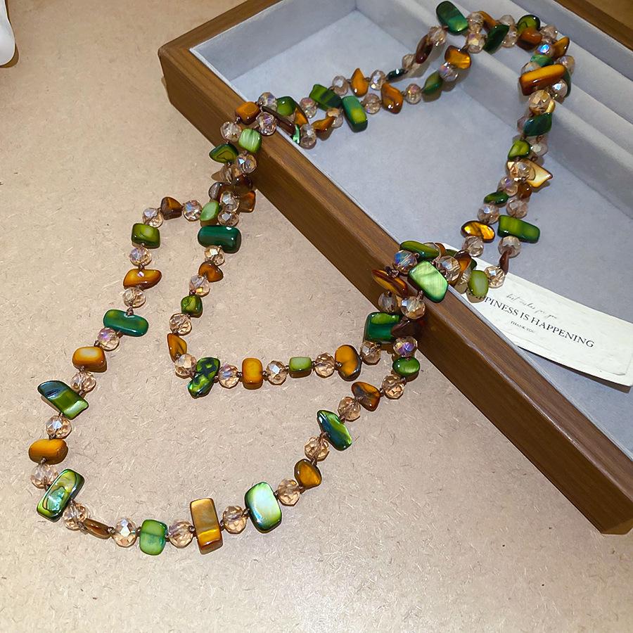 Summer dopamine stained glass crystal beaded necklace collarbone chain design sense niche item decoration