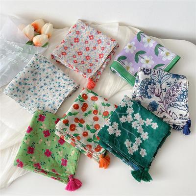 60 Tassel Cotton Linen Small Silk Scarf - Spring/Autumn Versatile Headscarf for Women, Fashionable Neck Protection and Decoration